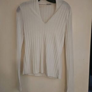 Chic White Ribbed Long Sleeve Top